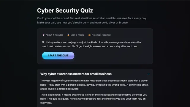 Screenshot of Cyber Security Quiz
