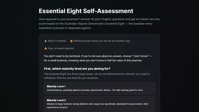 Screenshot of Essential Eight Self-Assessment